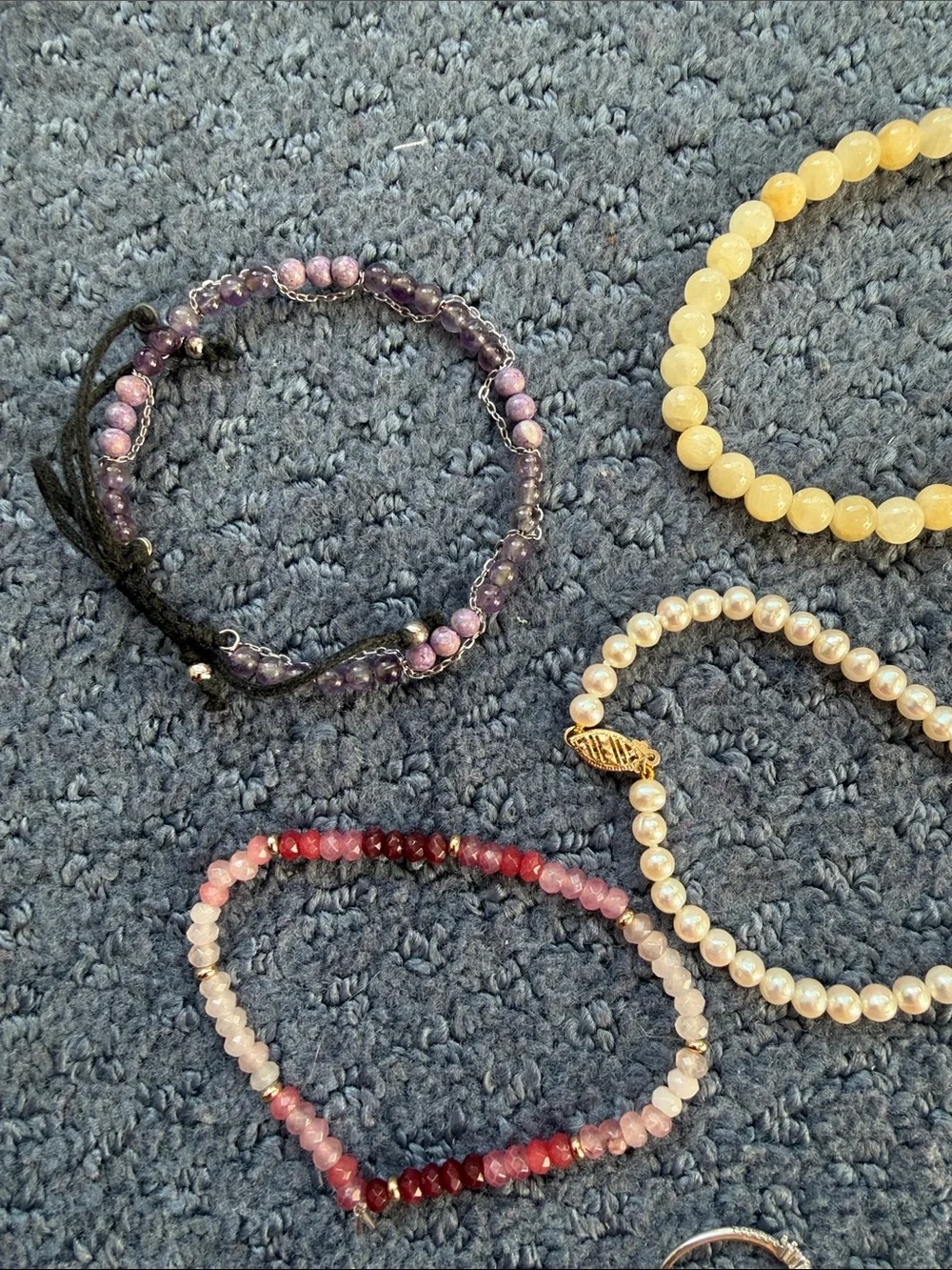 Mixed Beaded Bracelet Set - Yellow, Pink, Red, Purple, Pearl, Gold Accents